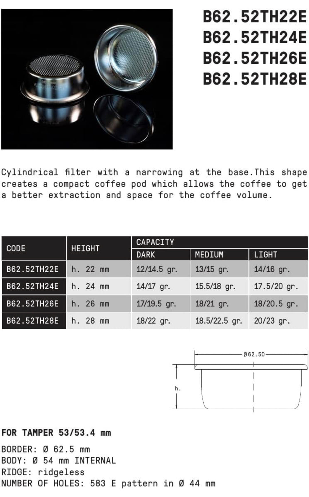 IMS Cesta de filtro de precisión de 54 mm - h22E - Coffee Coaching Club