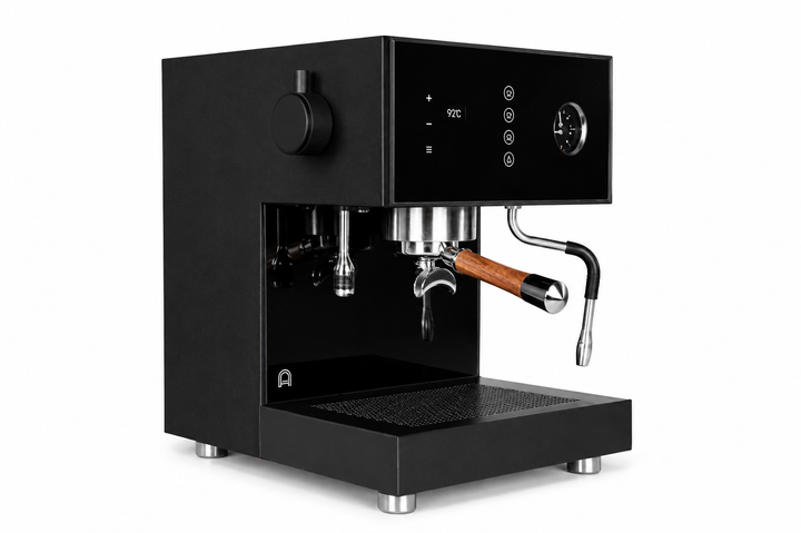 Arkel Tide Dual Boiler Espressomaschine in Schwarz mit Touchscreen, Manometer und Holzgriff-Dampfhahn