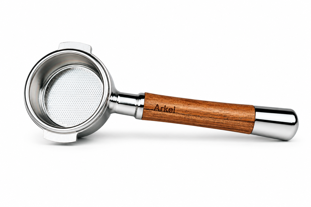 Arkel Bodenloser Siebträger mit Präzisions-Filterkorb 58mm und graviertem Holzgriff