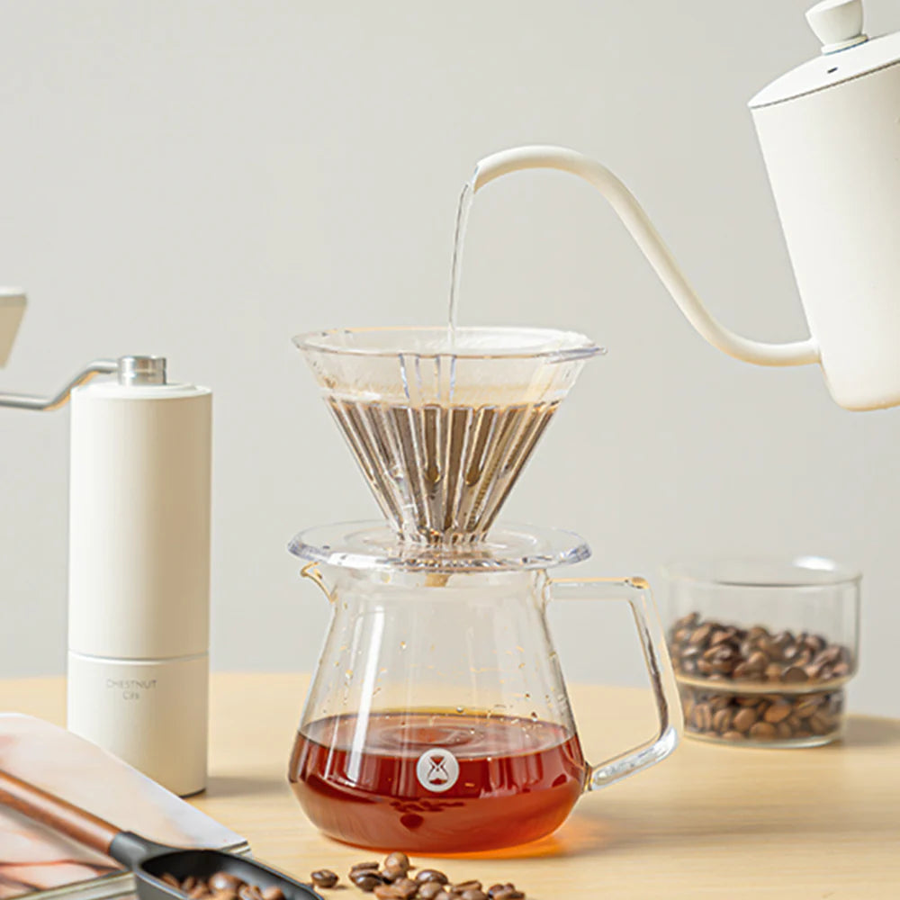 TIMEMORE Crystal Eye Turbo Dripper 01 PCTG during brewing – Coffee Coaching Club