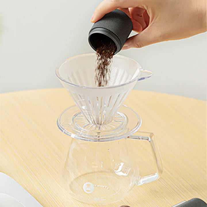 TIMEMORE Crystal Eye Turbo Dripper 01 PCTG held in hand – Coffee Coaching Club