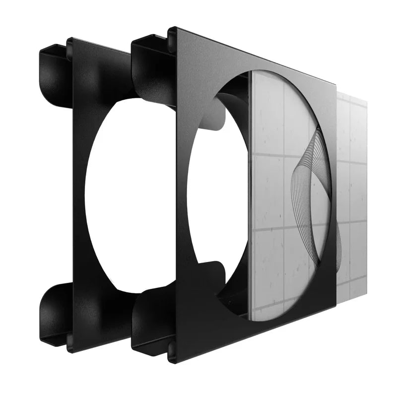 FLATE Schallplatten Wandhalterung Round für 12 Zoll Vinyl Records, Schwarz – 3D-Rendering mit eingesetzter Schallplatte – Coffee Coaching Club