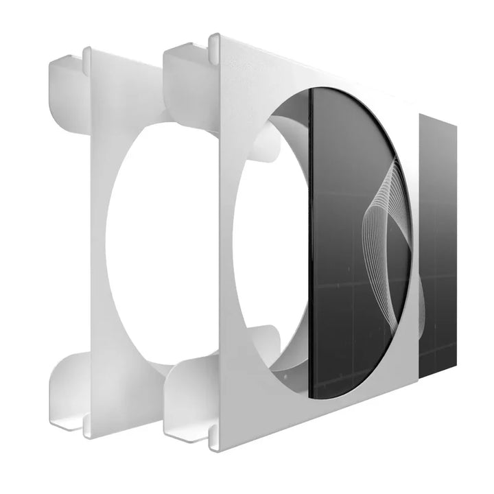 FLATE Schallplatten Wandhalterung Round für 12 Zoll Vinyl Records, Weiß – 3D-Rendering mit eingesetzter Schallplatte – Coffee Coaching Club