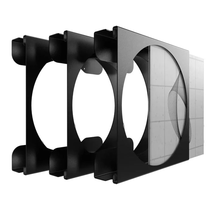 FLATE Schallplatten Wandhalterung Round für 12 Zoll Vinyl Records, Schwarz – 3D-Rendering mit eingesetzter Schallplatte – Coffee Coaching Club