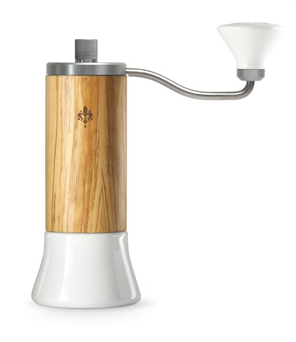 Eureka Baby Grinder, legno d'ulivo con contenitore in ceramica – Macinino manuale – Coffee Coaching Club