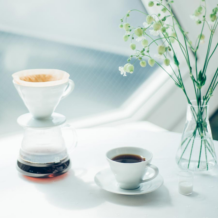 Tazza in ceramica e piattino Hario con design V60 150ml - Bianco - Coffee Coaching Club