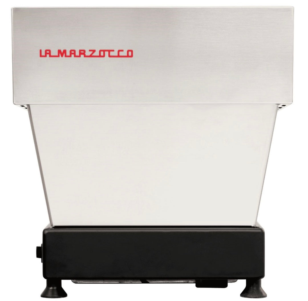 La Marzocco Linea Micra in brushed steel – front view - Coffee Coaching Club