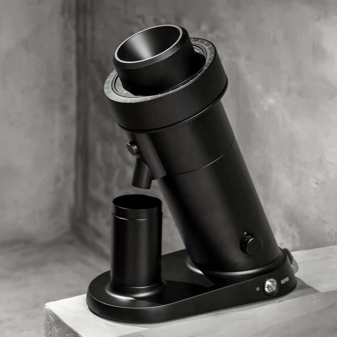 WPM ZP-1 single-dose grinder in black with 64mm flat burrs