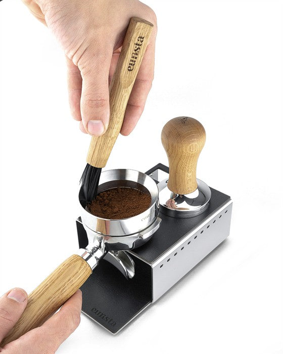 Eurista tamping station – top view with barista tools – Coffee Coaching Club