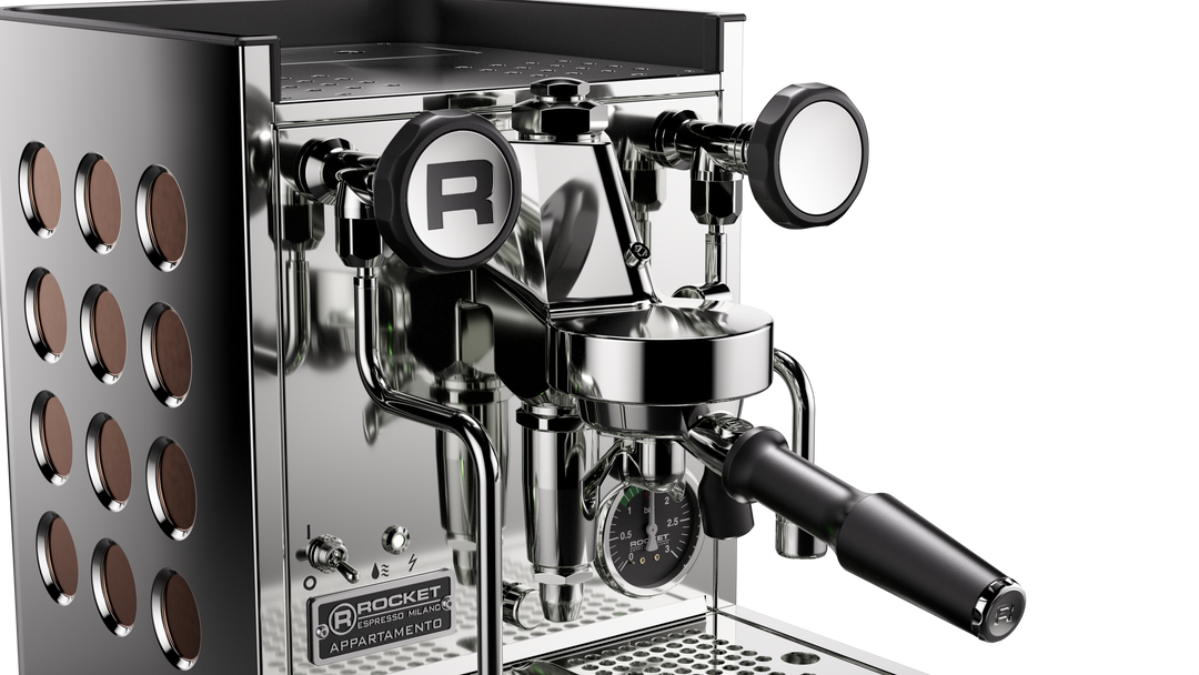 Rocket Appartamento TCA aço inoxidável cobre, vista lateral – Coffee Coaching Club 3