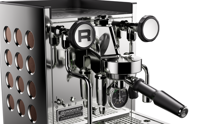 Rocket Appartamento TCA aço inoxidável cobre, vista lateral – Coffee Coaching Club 3
