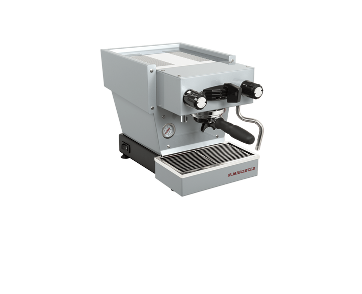 La Marzocco Linea Micra in brushed steel – front three-quarter view – Coffee Coaching Club
