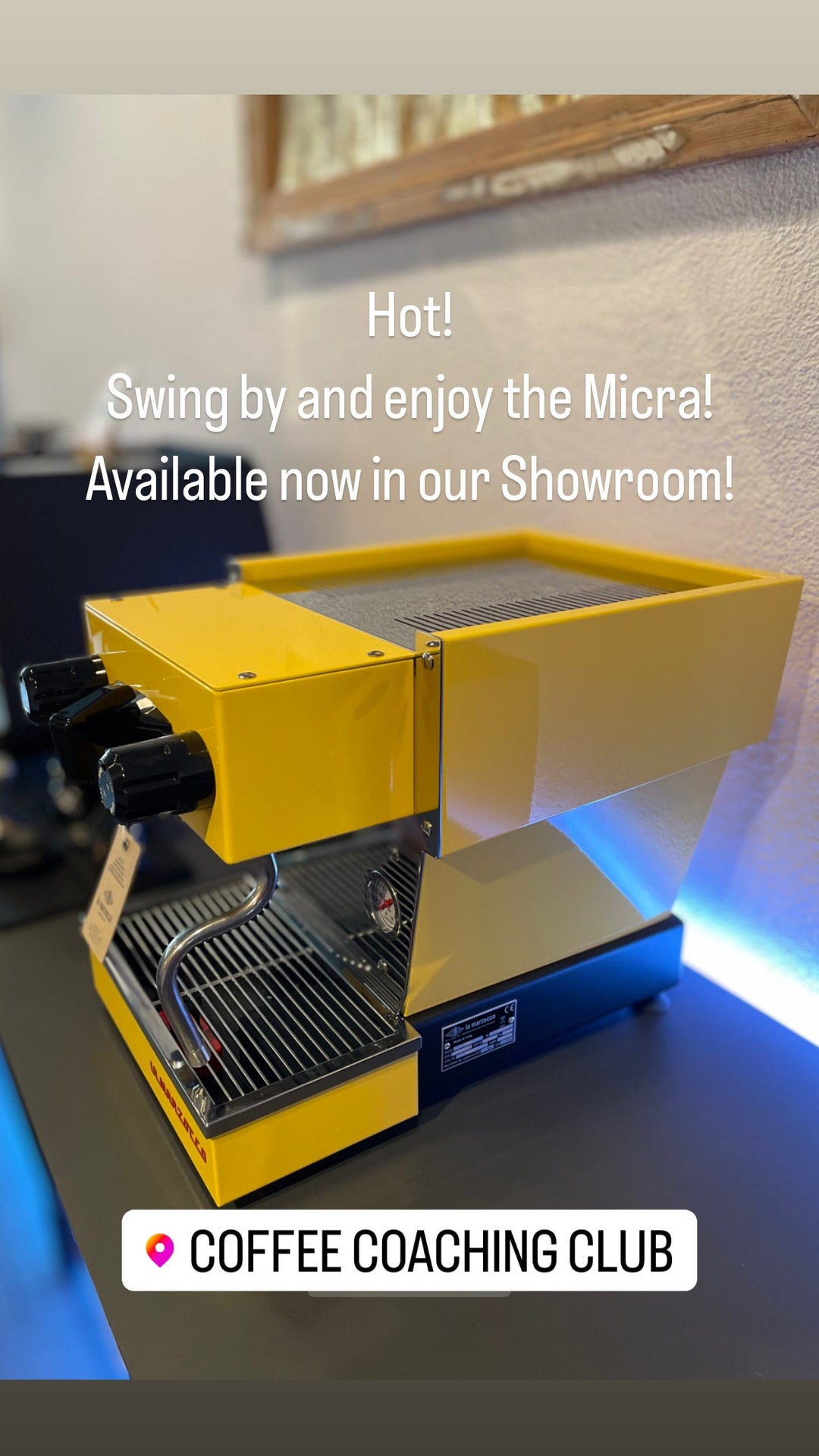La Marzocco Linea Micra in yellow – available at the Coffee Coaching Club showroom