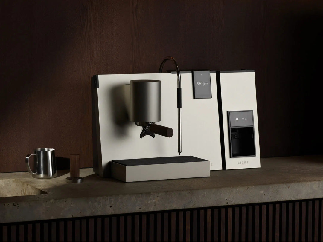 Ligre Youn designer espresso machine, lifestyle in a home setting – Coffee Coaching Club