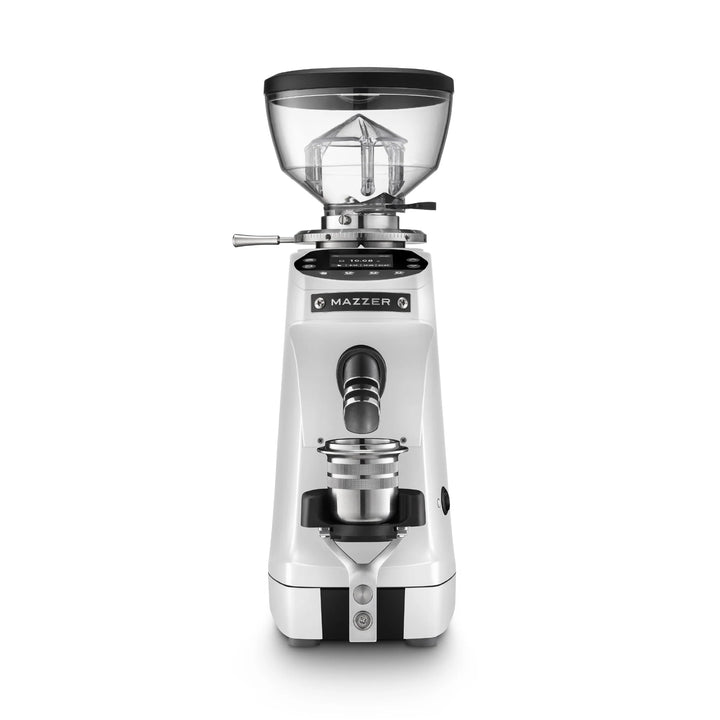Mazzer Mini G GBW in Weiss – Grind-by-Weight Espressomühle mit 64mm Burrs – Coffee Coaching Club