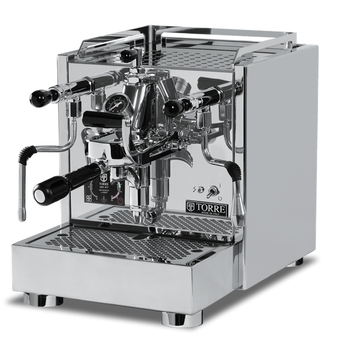 Torre Peppina EVO Premium Dual-Boiler in Edelstahl mit schwarzen Griffen – Coffee Coaching Club
